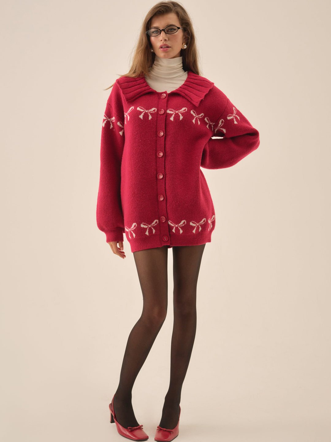 For Love and Lemons Bow Intarsia Knit Sweater - Red