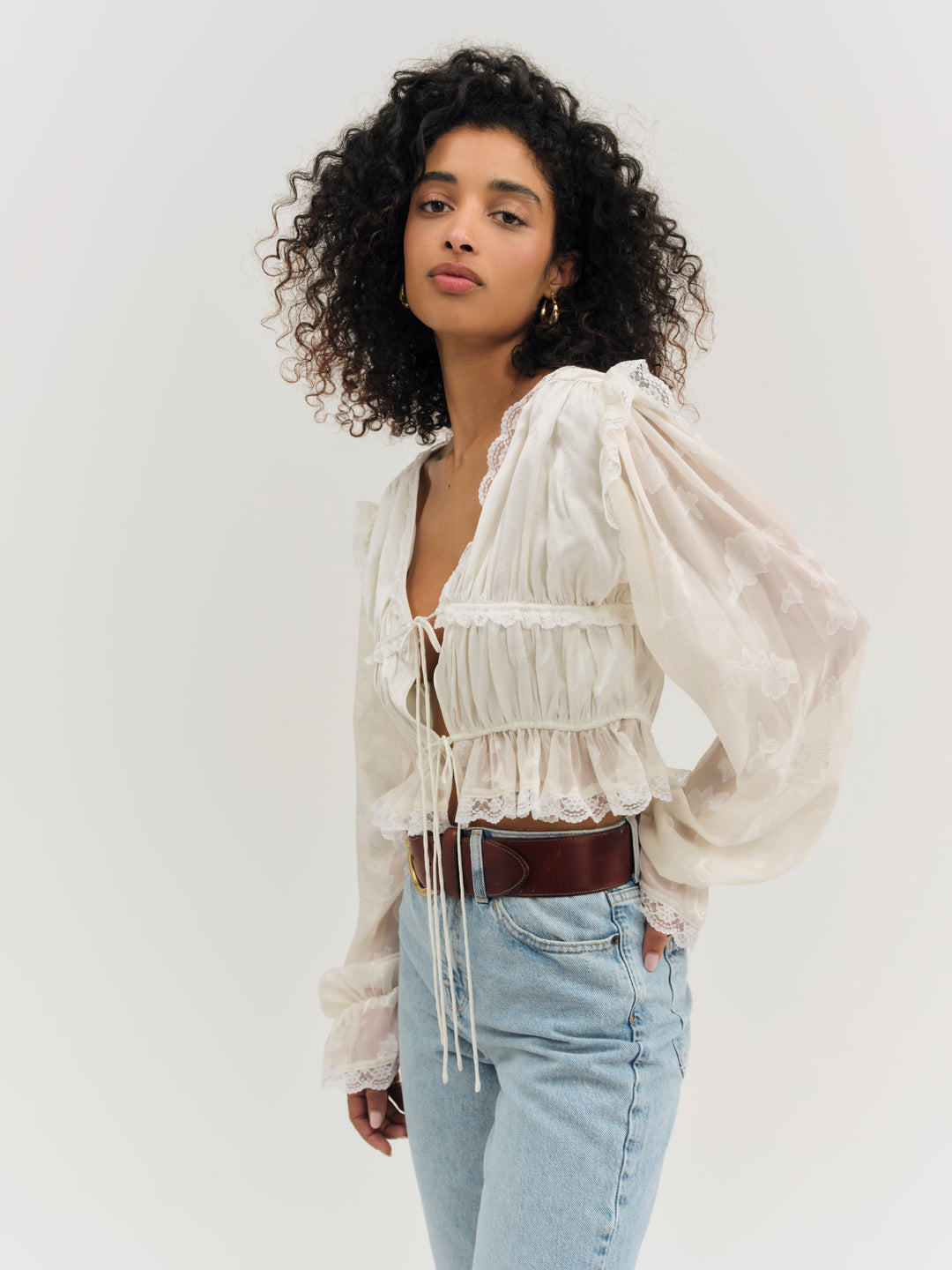 For Love and Lemons Jeanne Jacquard Top - Cream