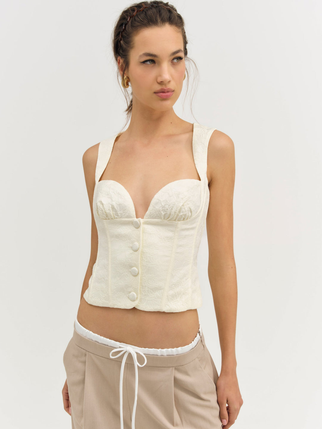 For Love and Lemons Rosie Jacquard Top - Cream