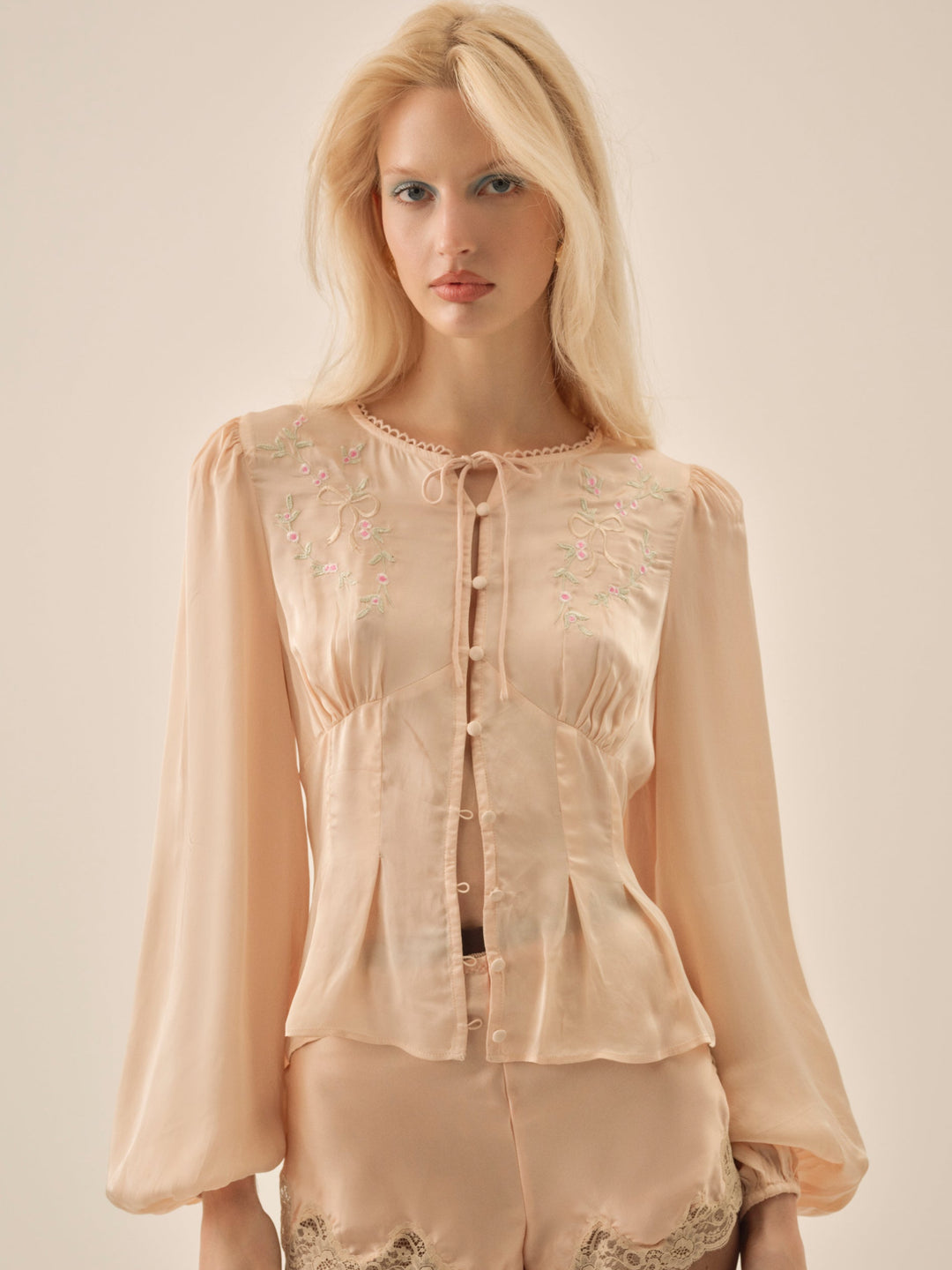 For Love and Lemons Betsy Bow Blouse - Pale Peach