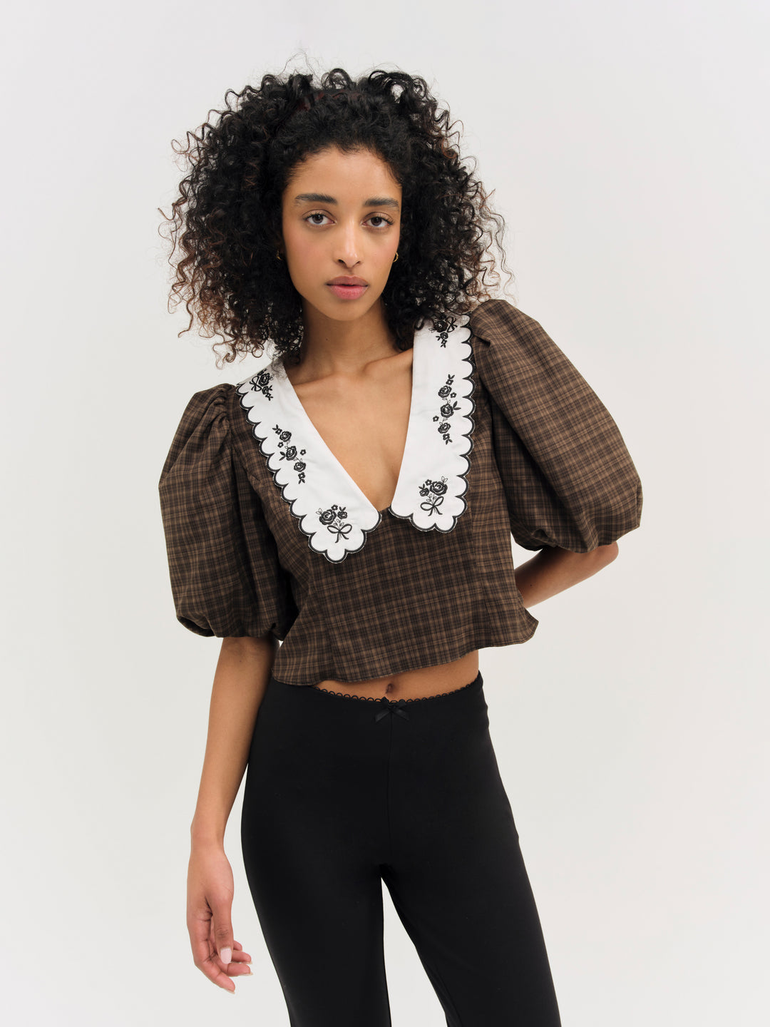 For Love and Lemons University Plaid Top - Brown