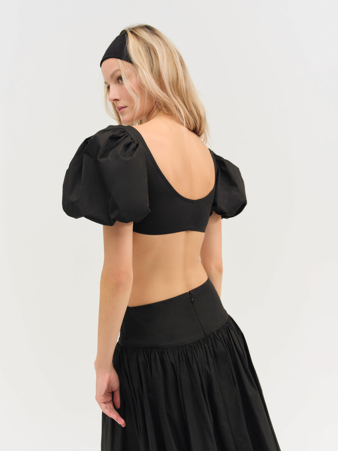 For Love and Lemons Helena Crop Poplin Top - Black