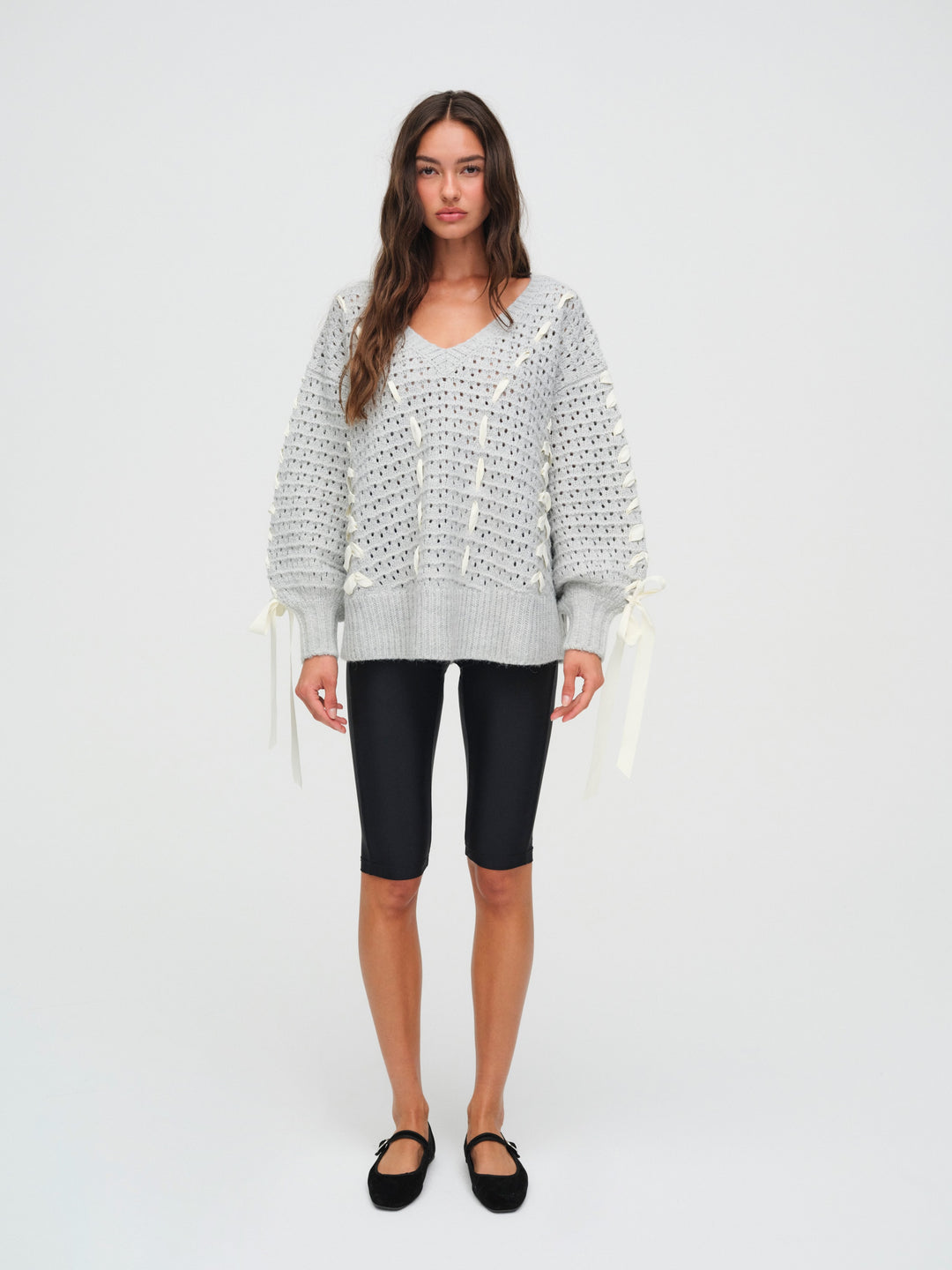 For Love and Lemons Liberty V Neck Sweater - Grey