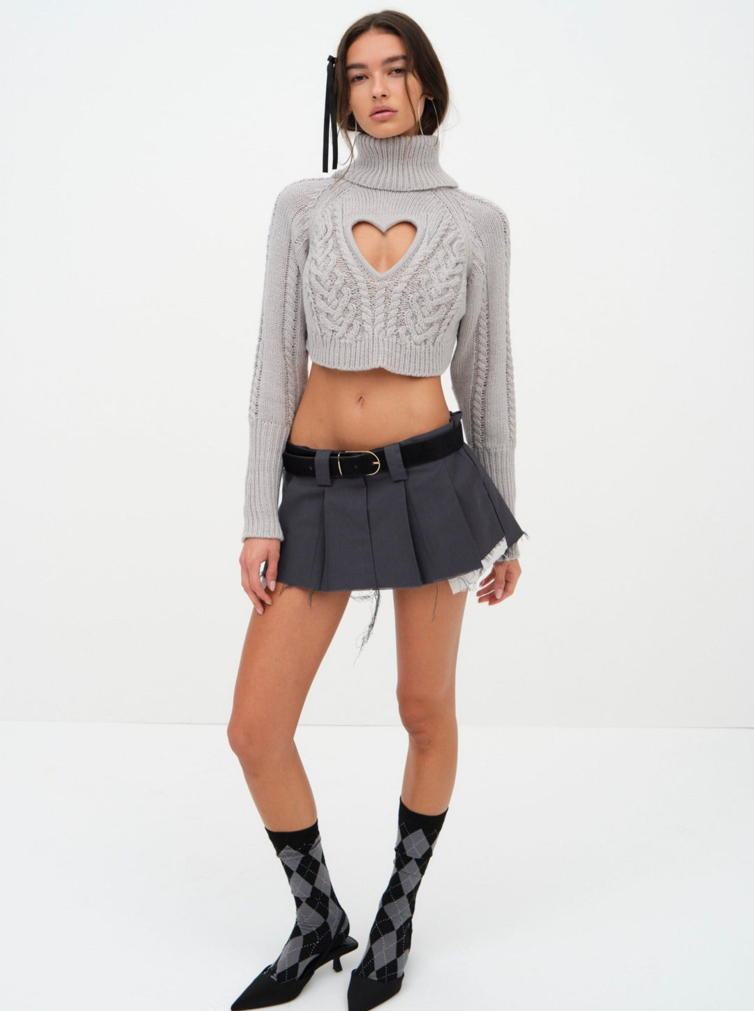 For Love and Lemons Vera Cropped Cut Out Sweater - Grey