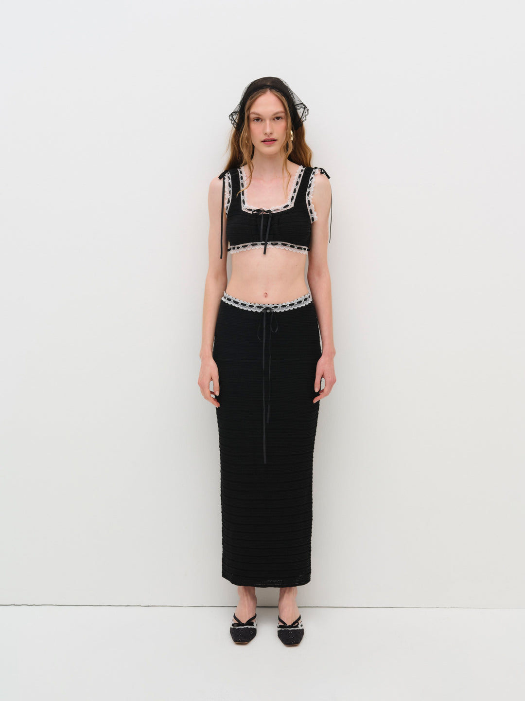 For Love and Lemons Mayfair Crochet Crop Top - Black