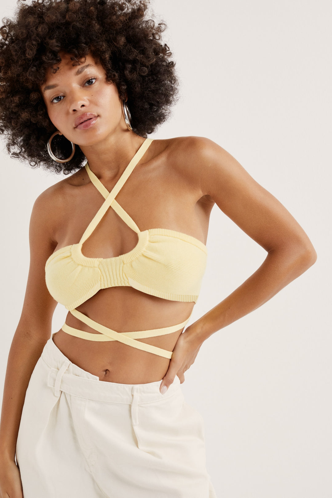 For Love and Lemons Jourdin Tie Crop Top - Yellow
