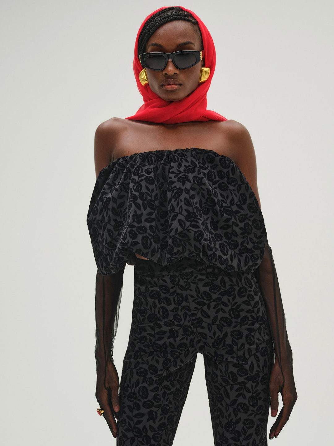 For Love and Lemons Midnight Velvet Bubble Top - Black