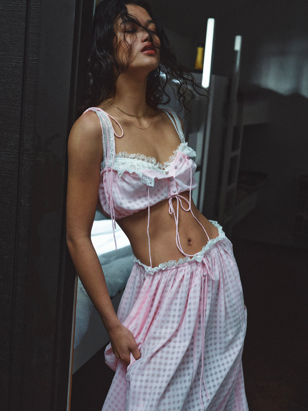 For Love and Lemons Ginny Gingham Crop Top - Pink