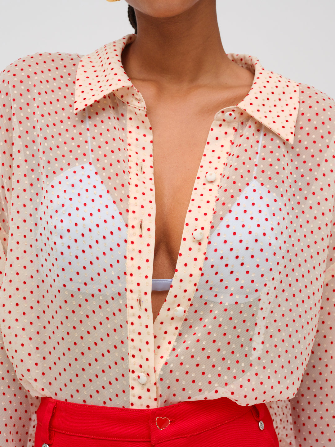 For Love and Lemons Love Dot Button-Up Top - Cream