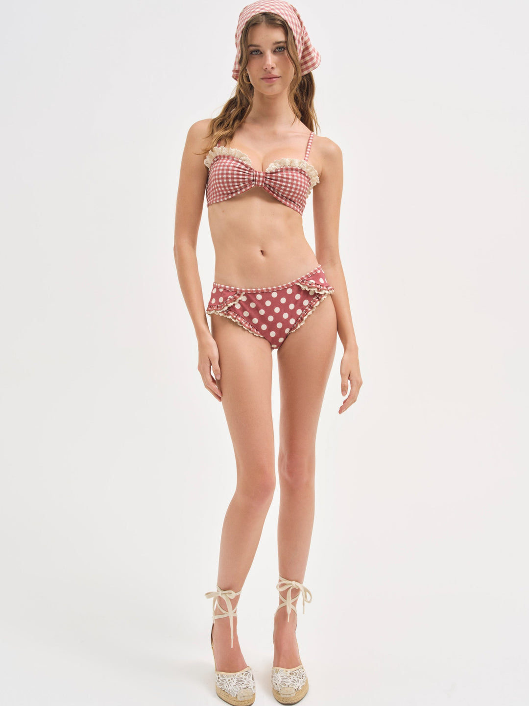 For Love and Lemons Dolly Dot Bikini Bottom - Red