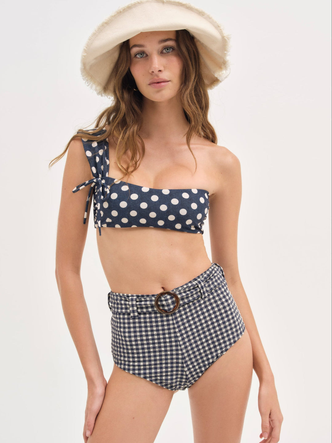 For Love and Lemons Dolly Dot One-Shoulder Bikini Top - Blue