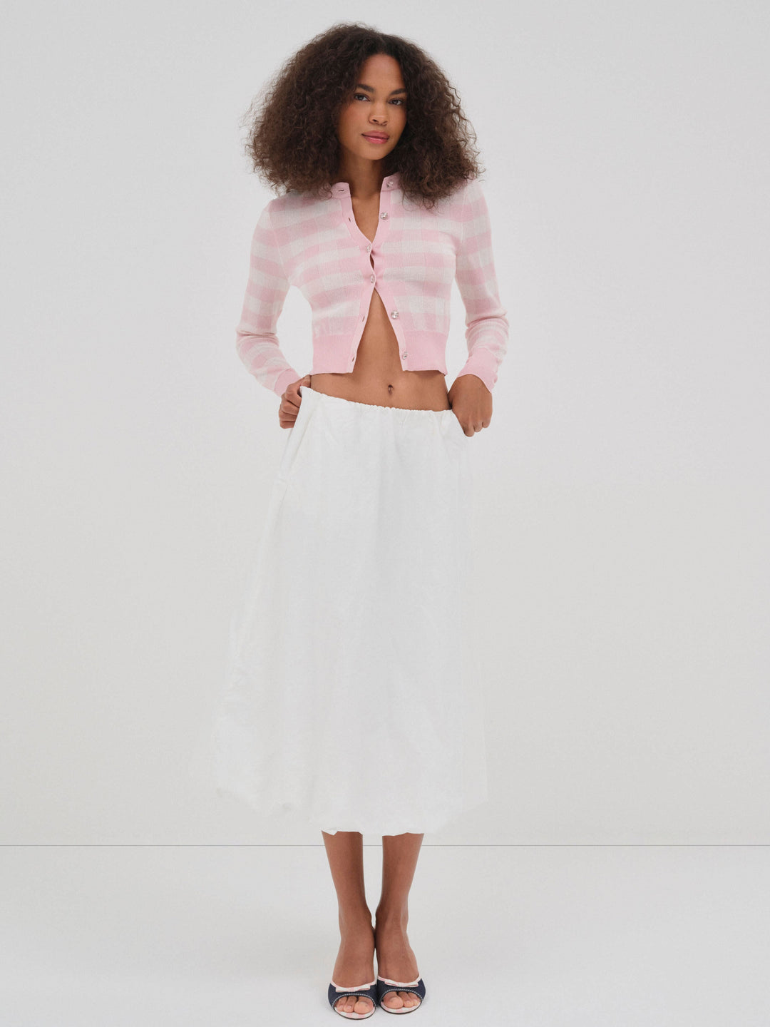 For Love and Lemons Brushed Gingham Knit Cardigan - Pink