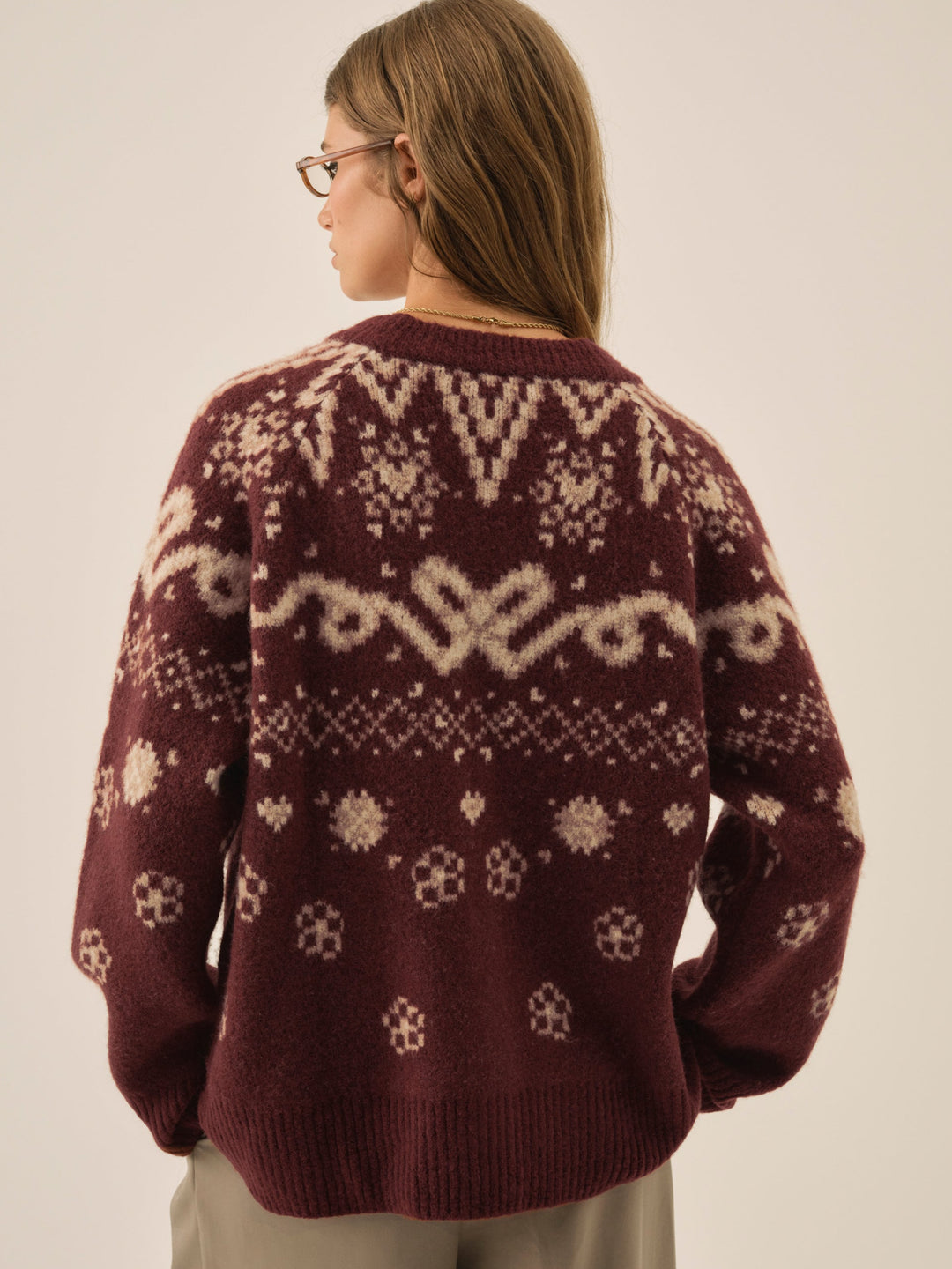 For Love and Lemons Arabella Intarsia Chunky Cardigan - Mauve