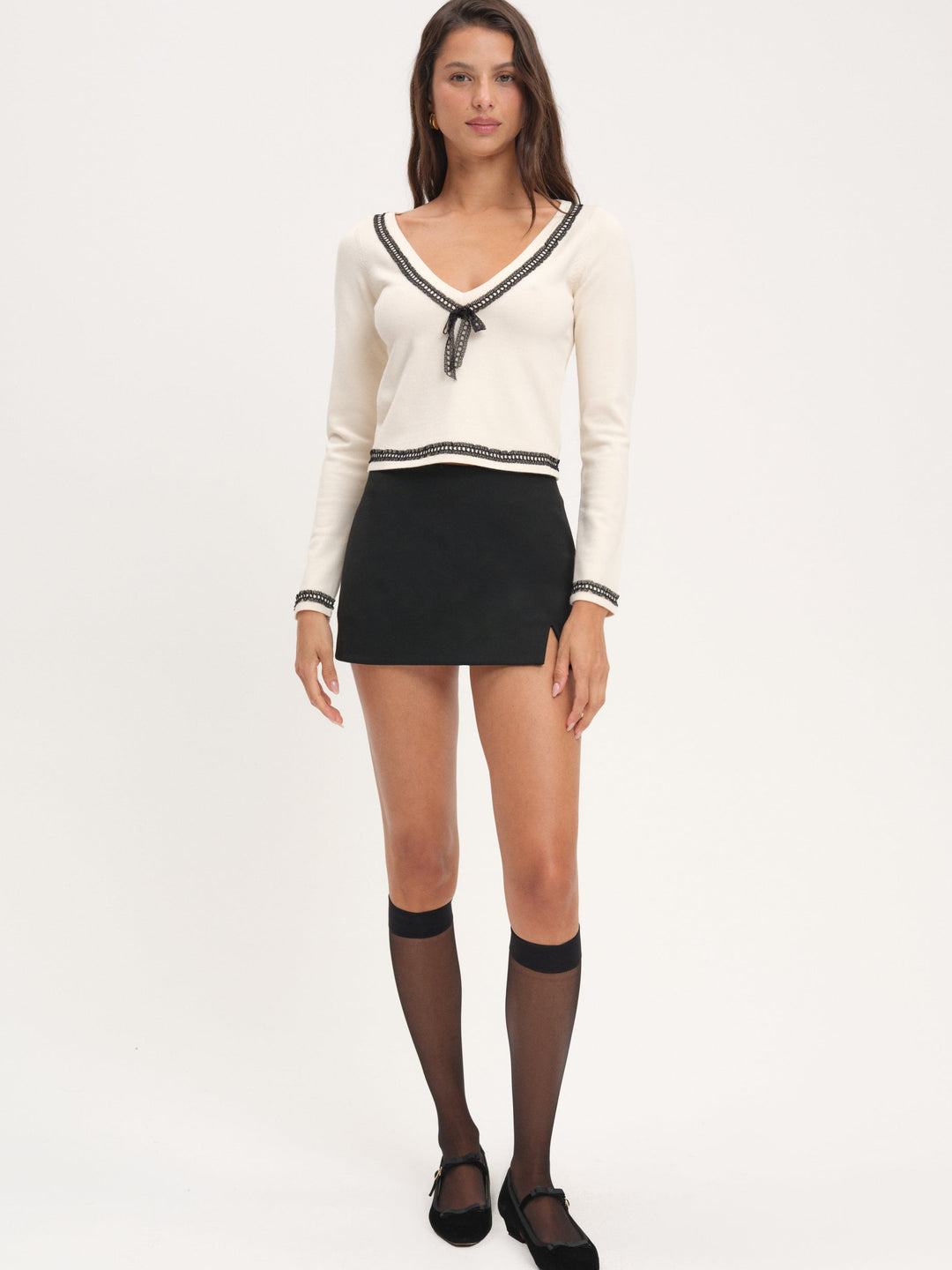 For Love and Lemons Greta Long Sleeve Knit Top - Cream