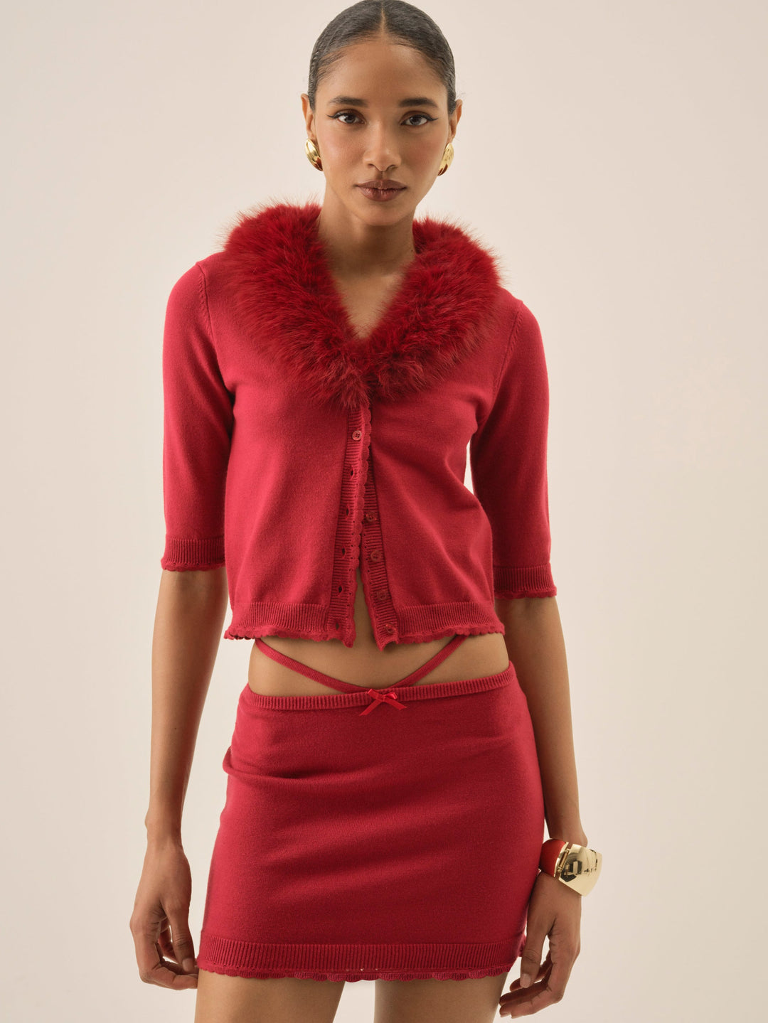 For Love and Lemons Maura Knit Mini Skirt - Red