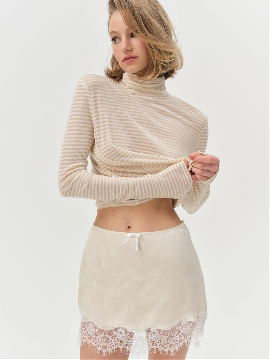 For Love and Lemons Athena Turtle Neck Top - Cream