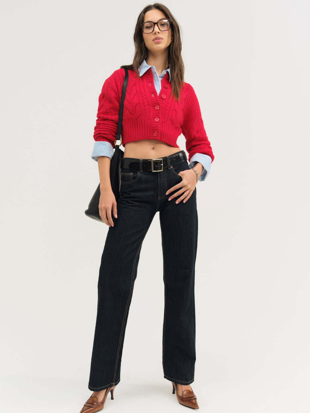 For Love and Lemons Camille Cable Knit Cardigan - Red
