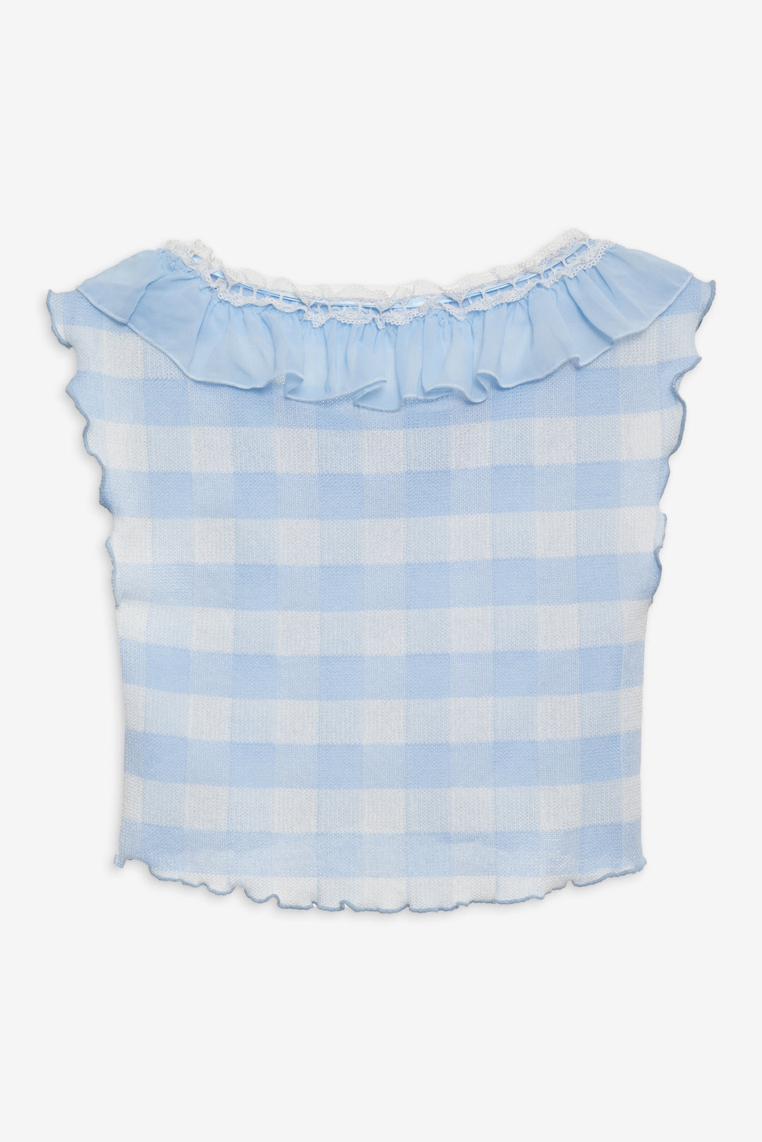 For Love and Lemons Brushed Gingham Knit Top - Blue