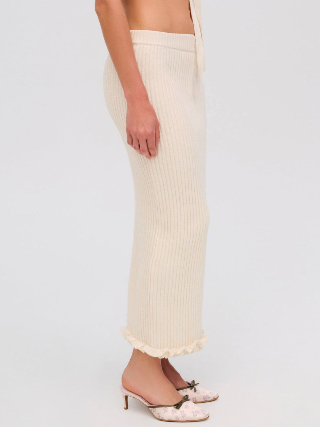 For Love and Lemons Rey Knit Midi Skirt - Cream