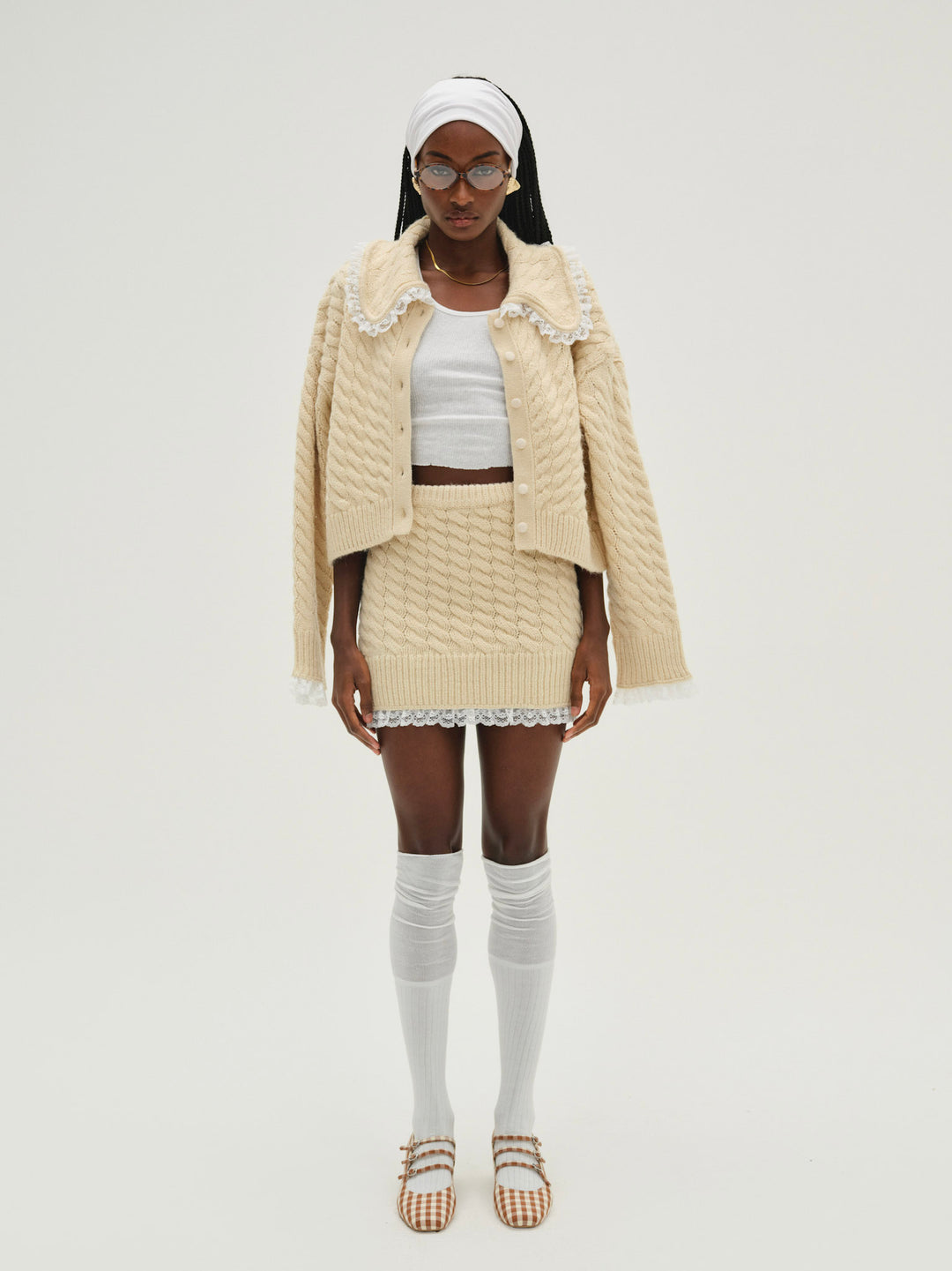 For Love and Lemons Milana Knit Mini Skirt - Cream