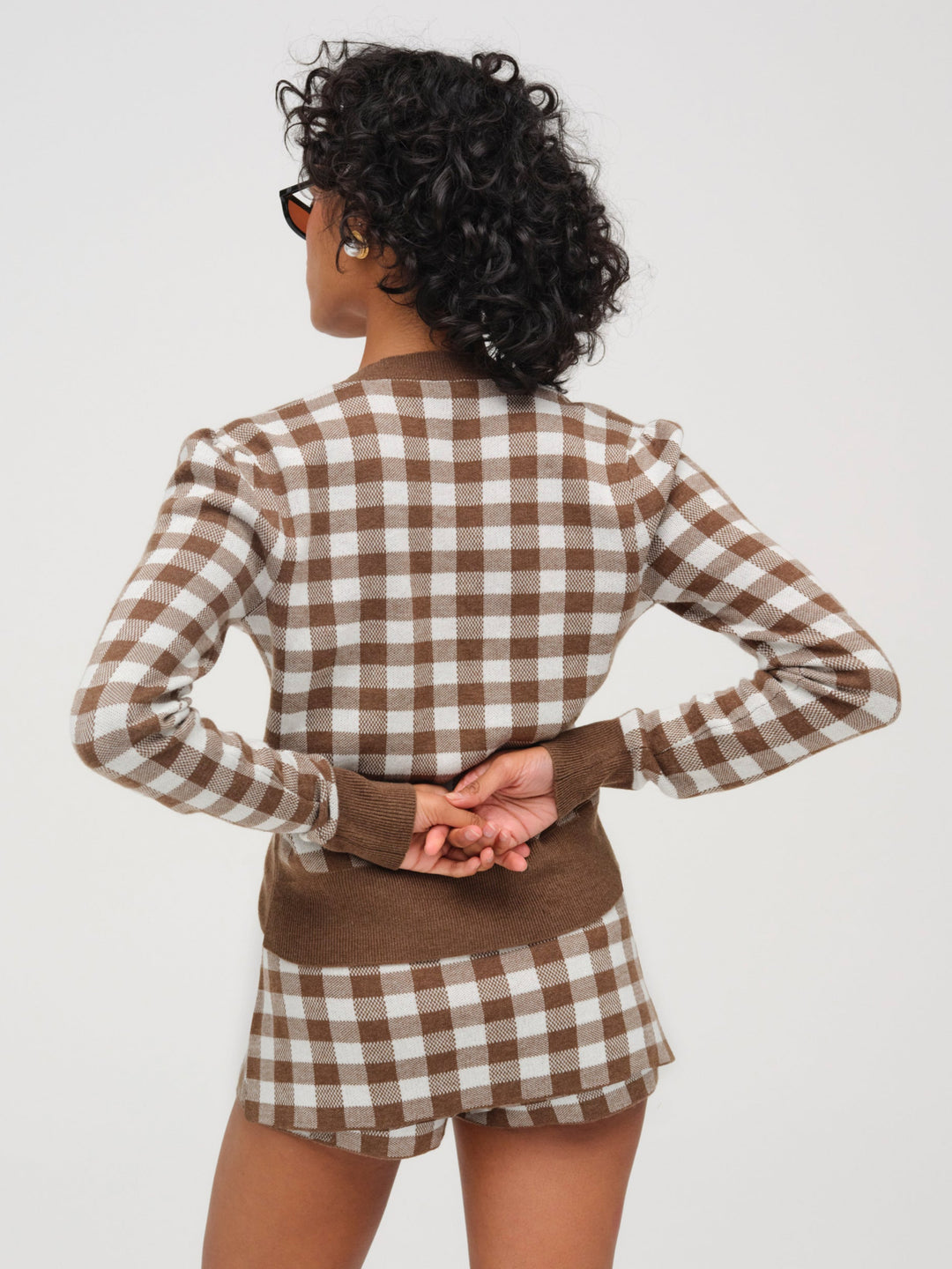 For Love and Lemons Gingham Knit Skort - Brown