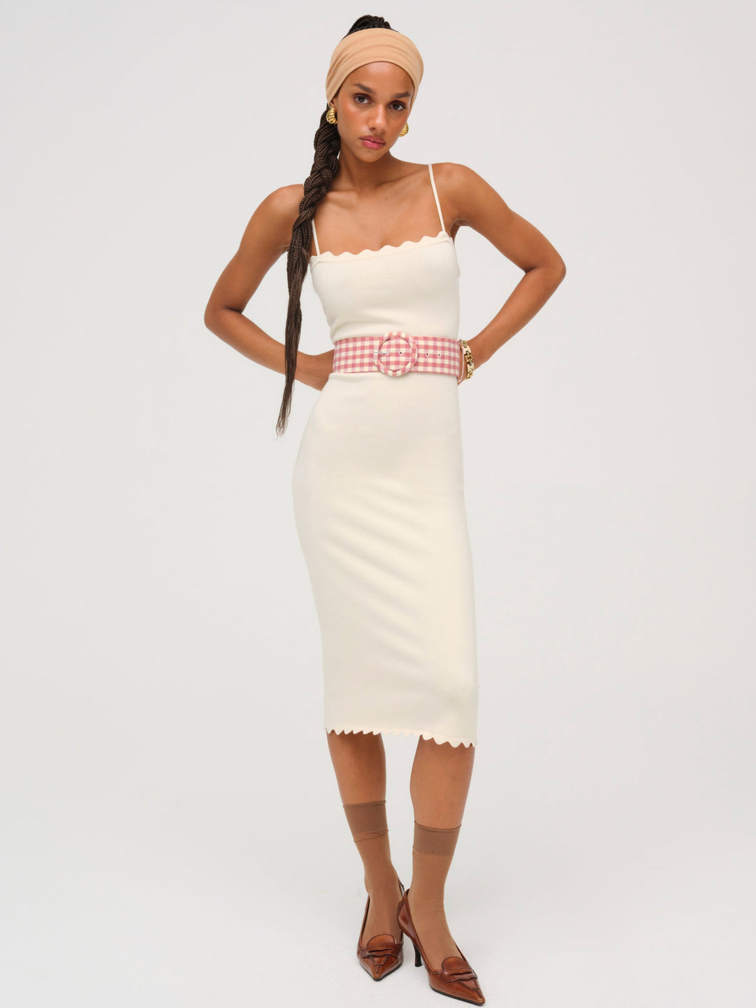 For Love and Lemons Sisi Scallop Knit Midi Dress - Cream