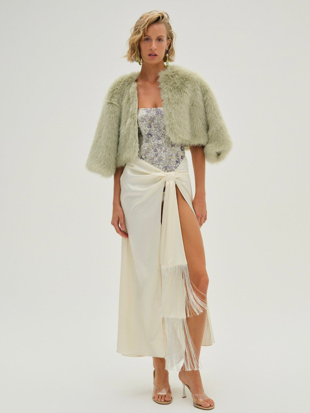 For Love and Lemons Amina Fur Jacket - Green