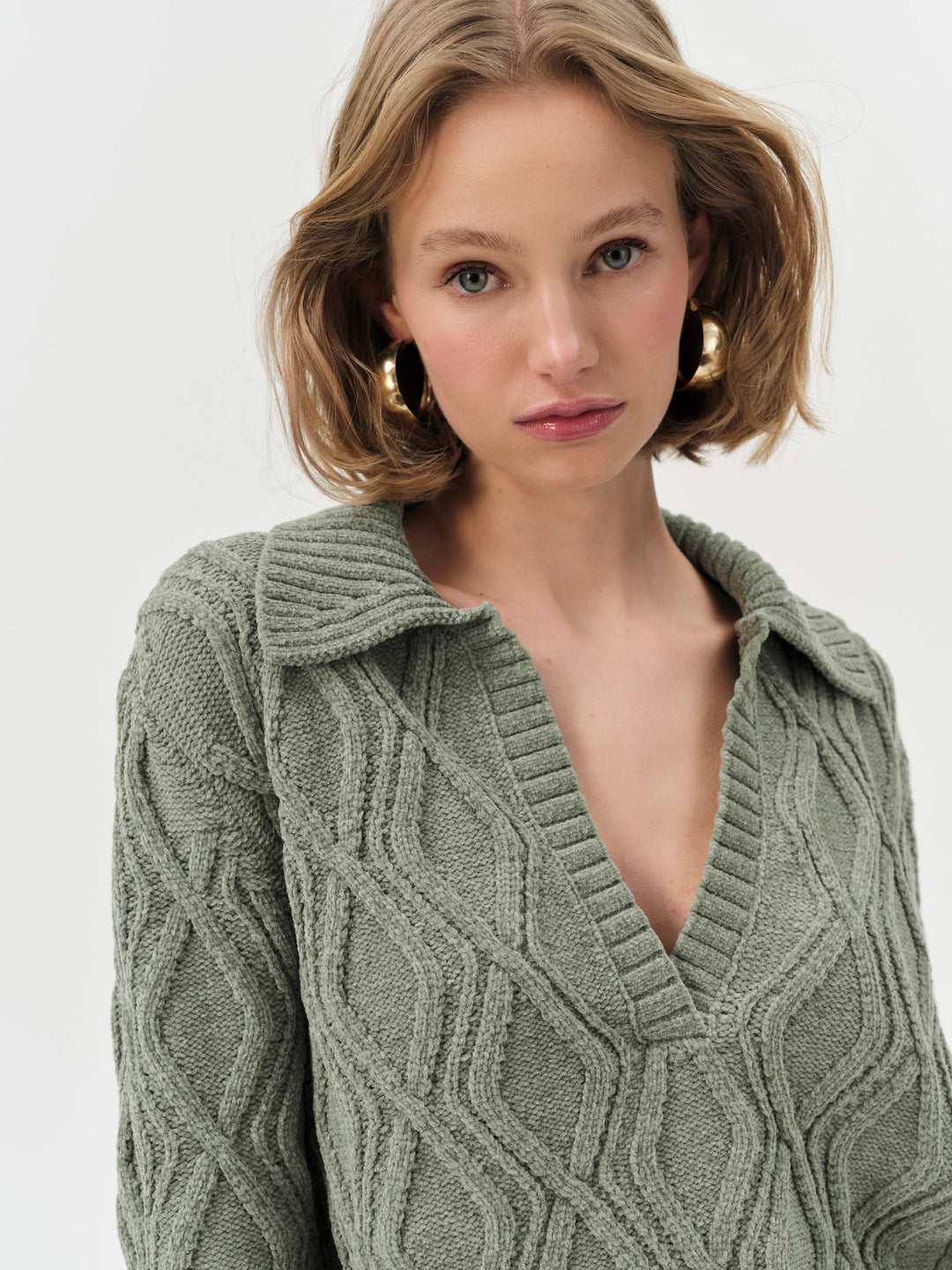 For Love and Lemons Madison Chenille Polo - Green