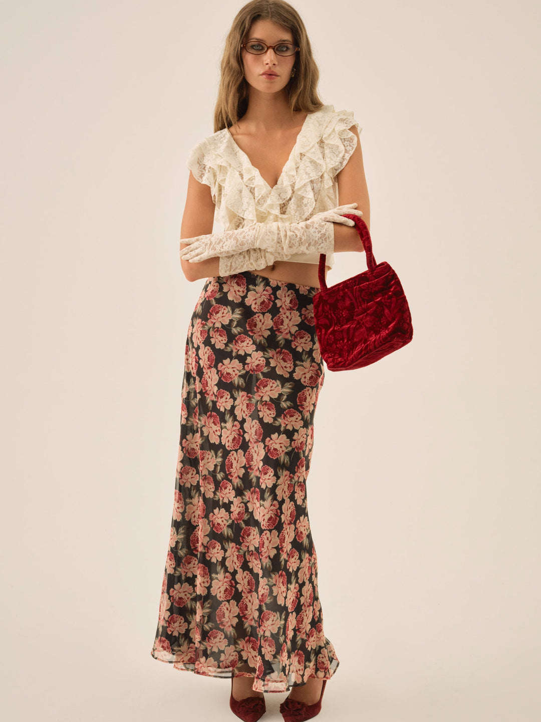 For Love and Lemons Belmond Floral Maxi Skirt - Black