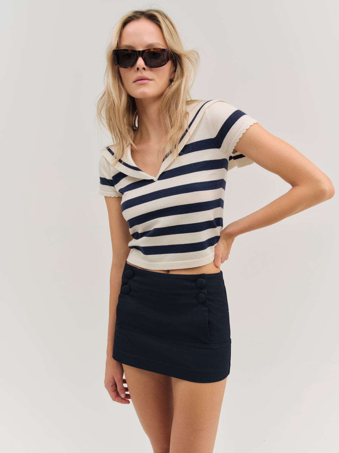 For Love and Lemons Cotton Twill Micro Skort - Navy