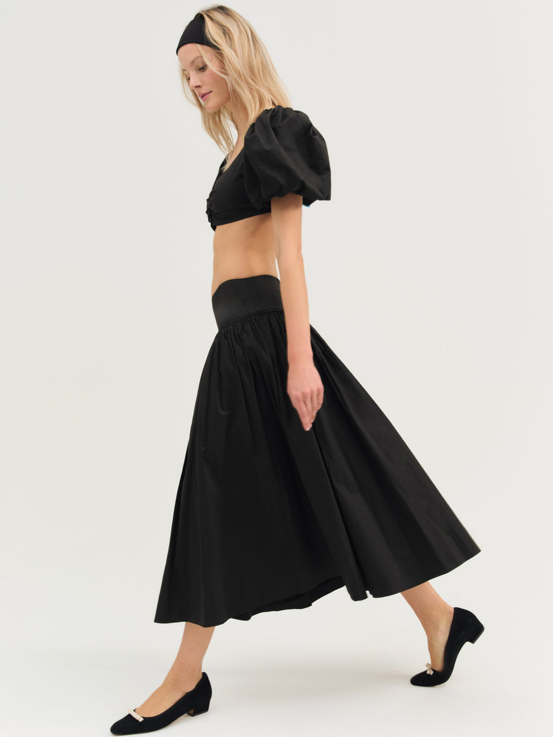 For Love and Lemons Helena Poplin Midi Skirt - Black