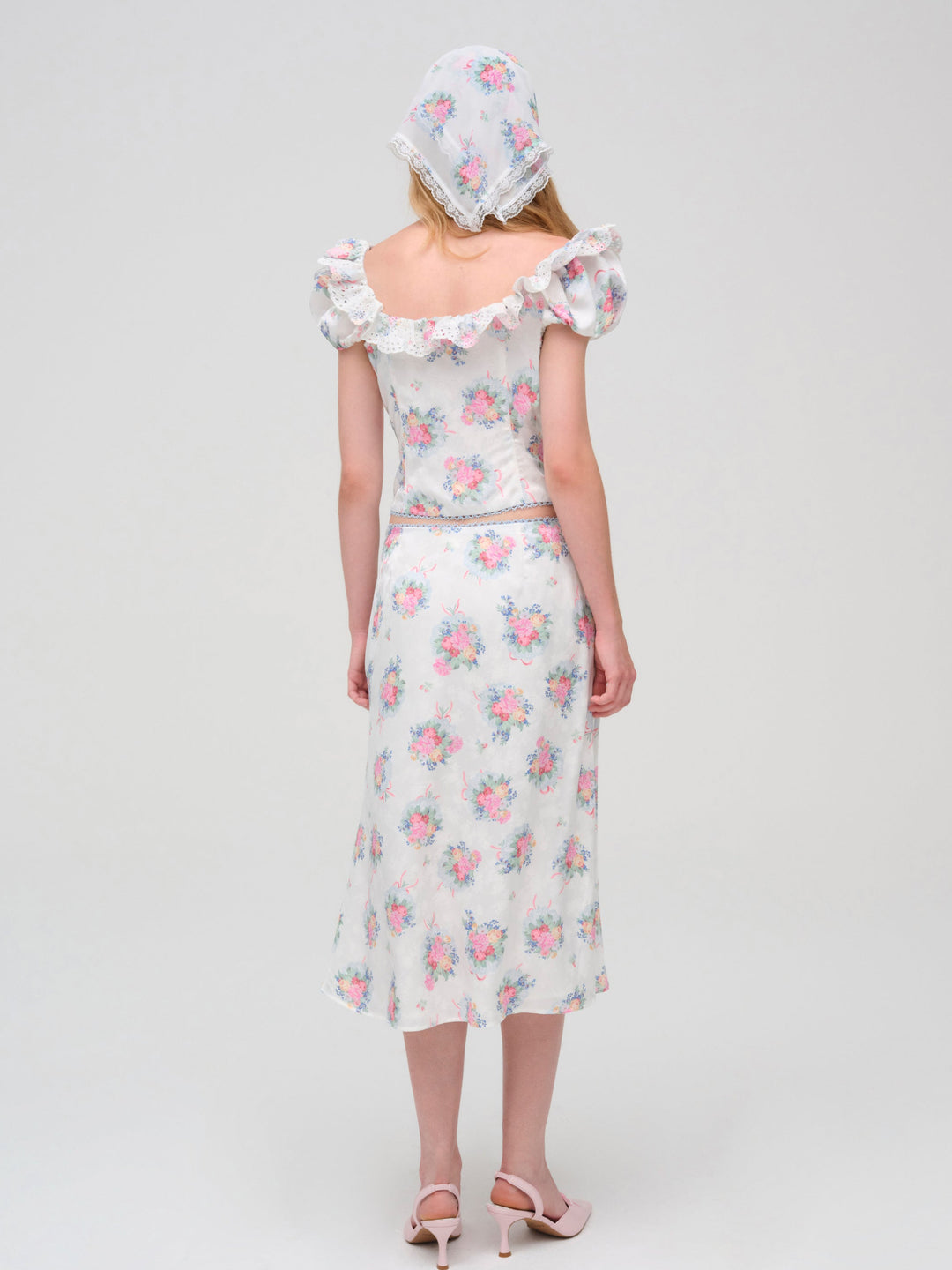 For Love and Lemons Doily Bouquet Midi Skirt - White
