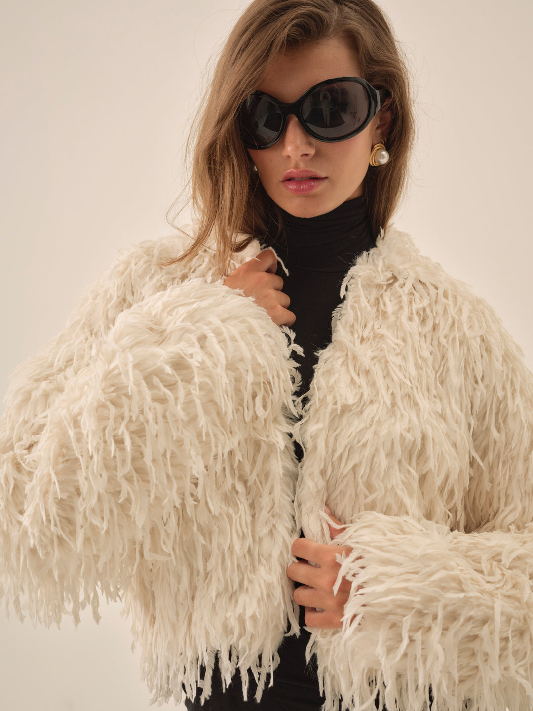 For Love and Lemons Ruffle Faux Feather Jacket - Cream