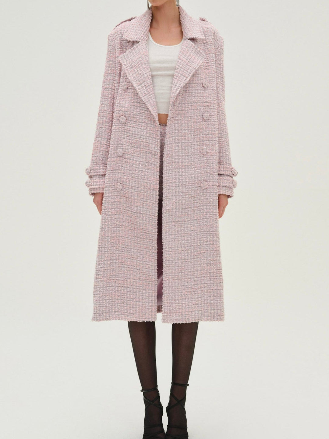 For Love and Lemons Strawberry Cream Tweed Coat - Pink