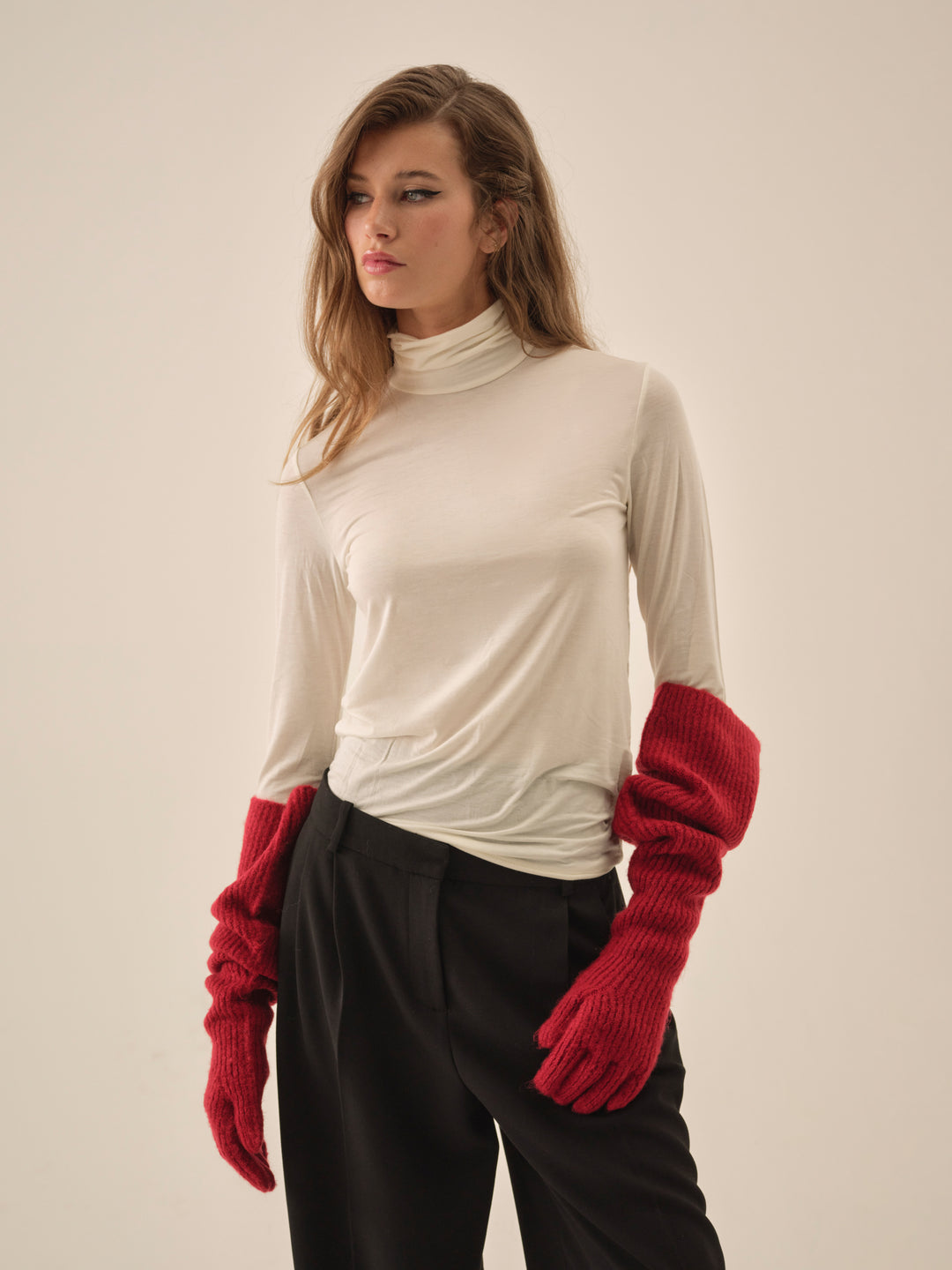 For Love and Lemons Slouchy Rib Knit Gloves - Red