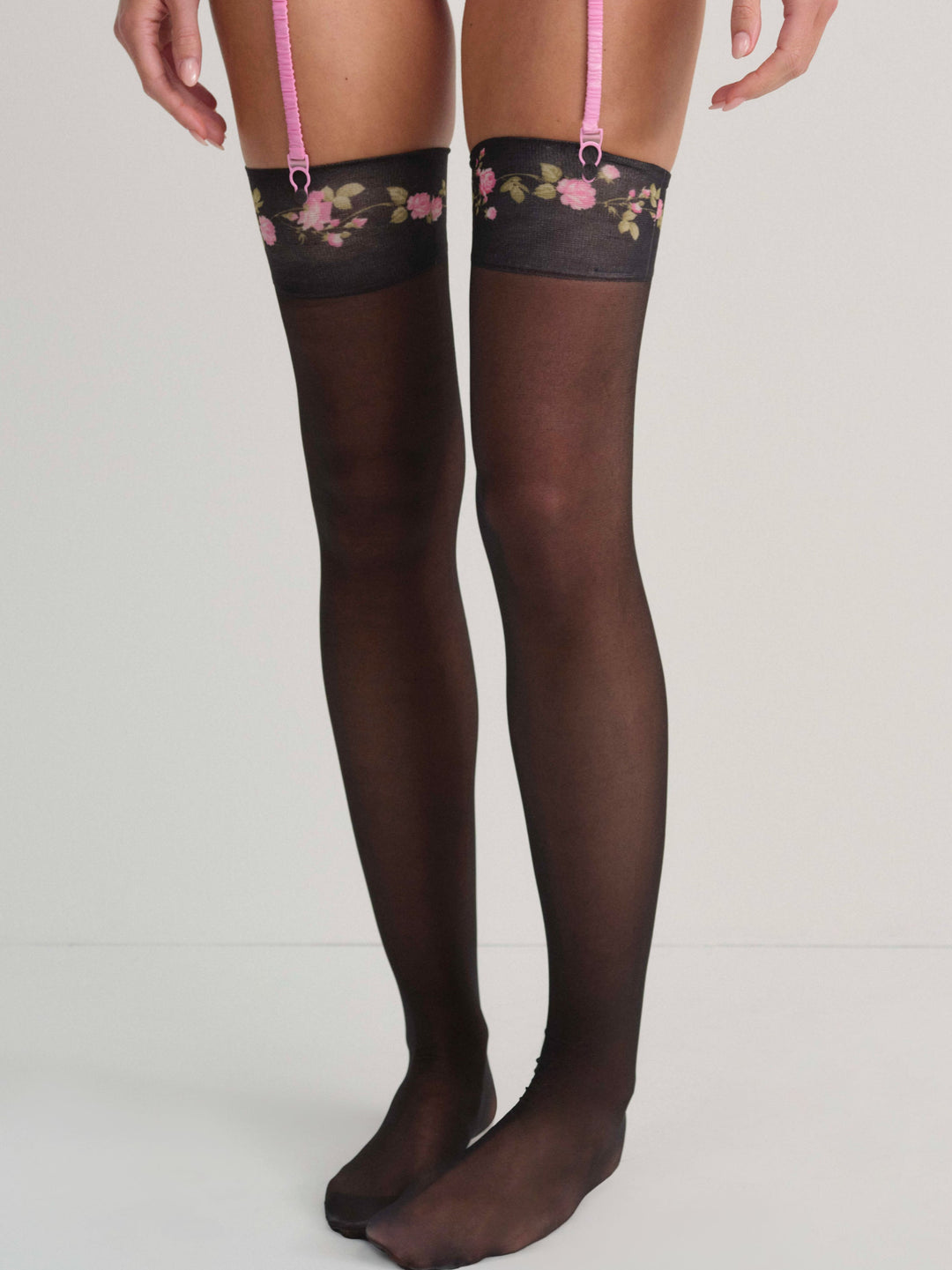 For Love and Lemons Rose Vine Thigh-High Socks - Black