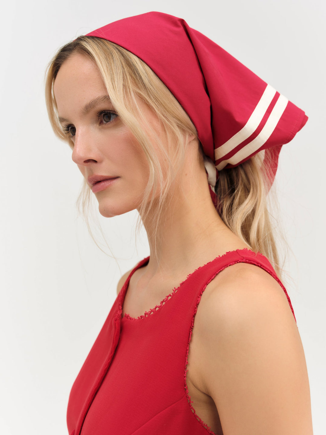 For Love and Lemons Helena Poplin Striped Headscarf - Red