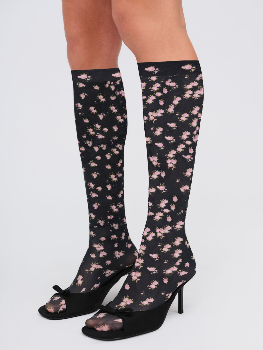 For Love and Lemons Floral Knee-High Socks - Black