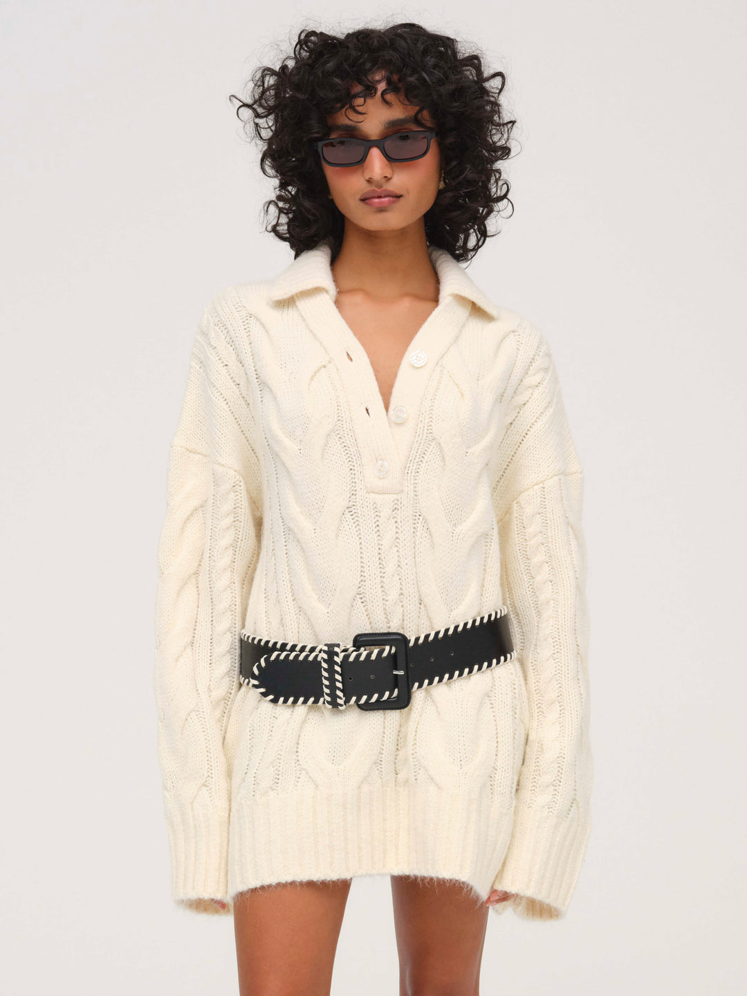 For Love and Lemons Wide Stitch Belt - Black