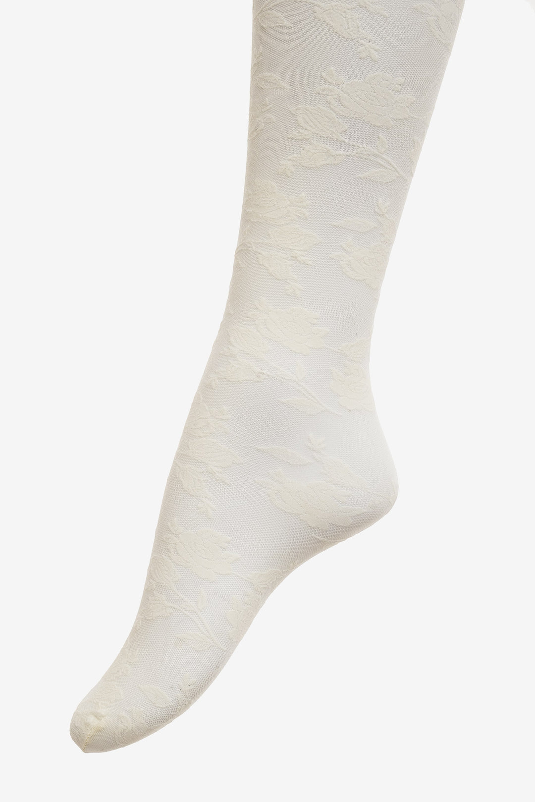 For Love and Lemons Floral Knit Tights - White