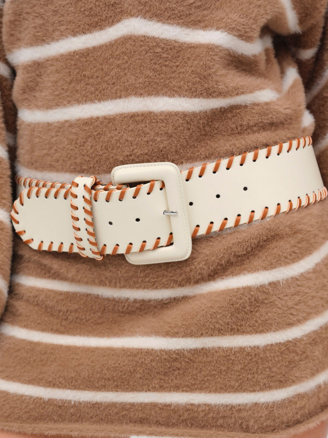 For Love and Lemons Wide Stitch Belt - Cream