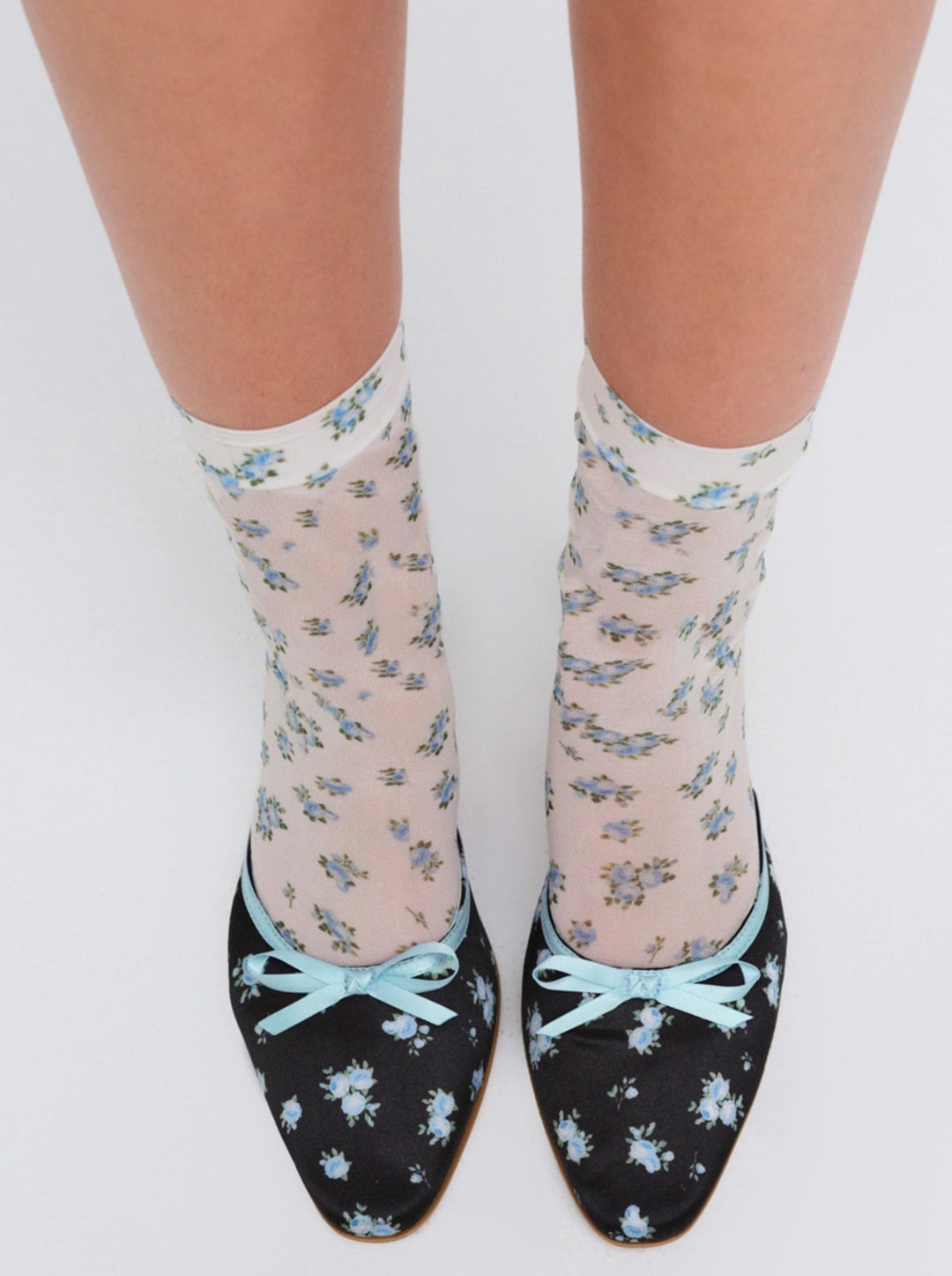 For Love and Lemons Floral Socks - Blue