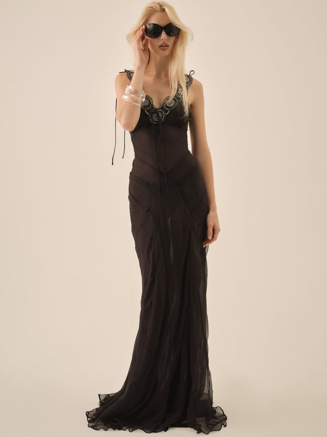 For Love and Lemons Willa Silk Gown - Black