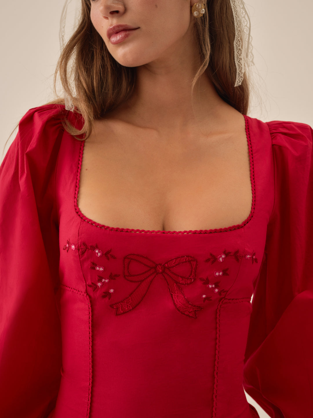 For Love and Lemons Betsy Bow Midi Dress - Red