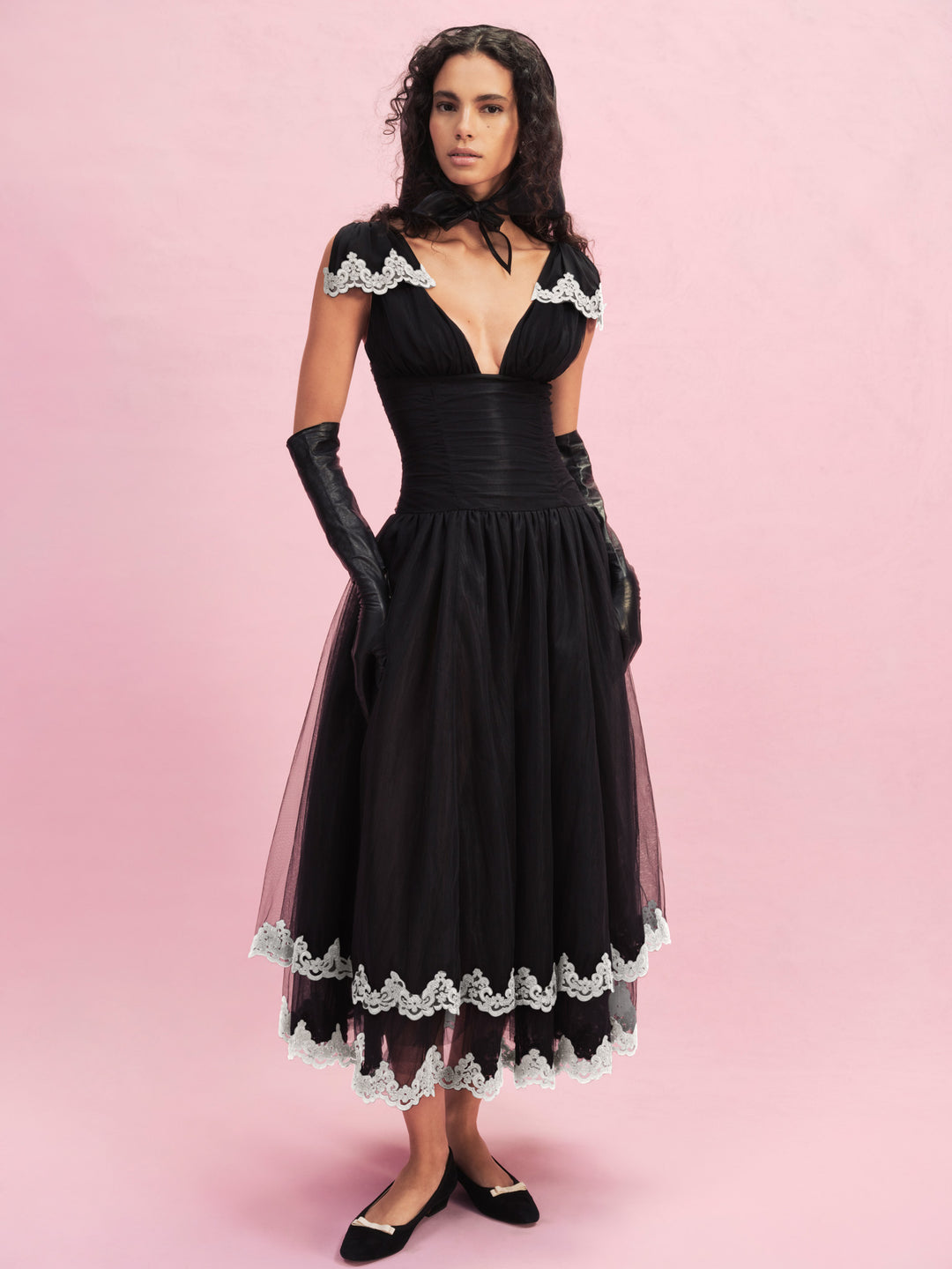 For Love and Lemons Nicole Midi Dress - Black