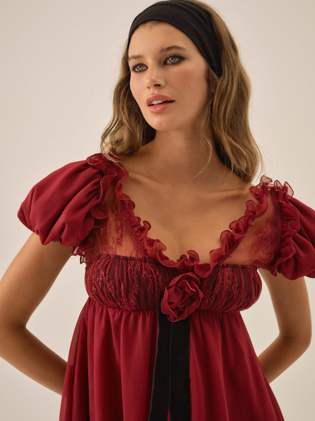 For Love and Lemons Claudine Chiffon Mini Dress - Oxblood