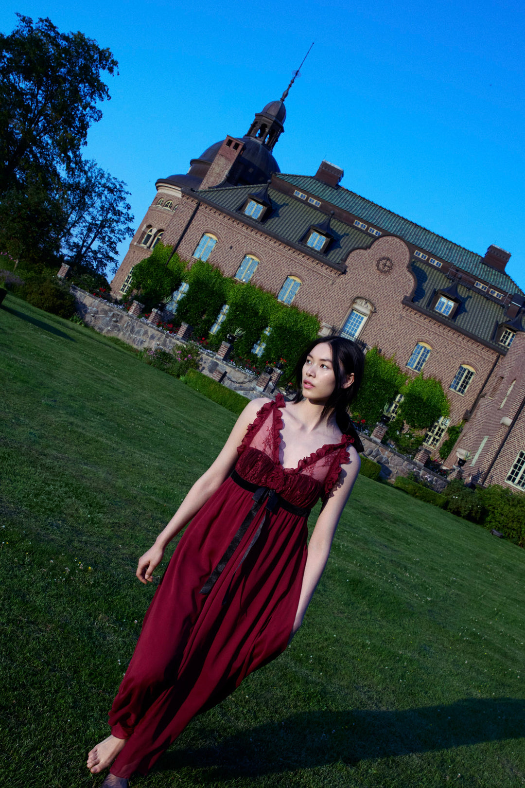 For Love and Lemons Claudine Chiffon Maxi Dress - Oxblood