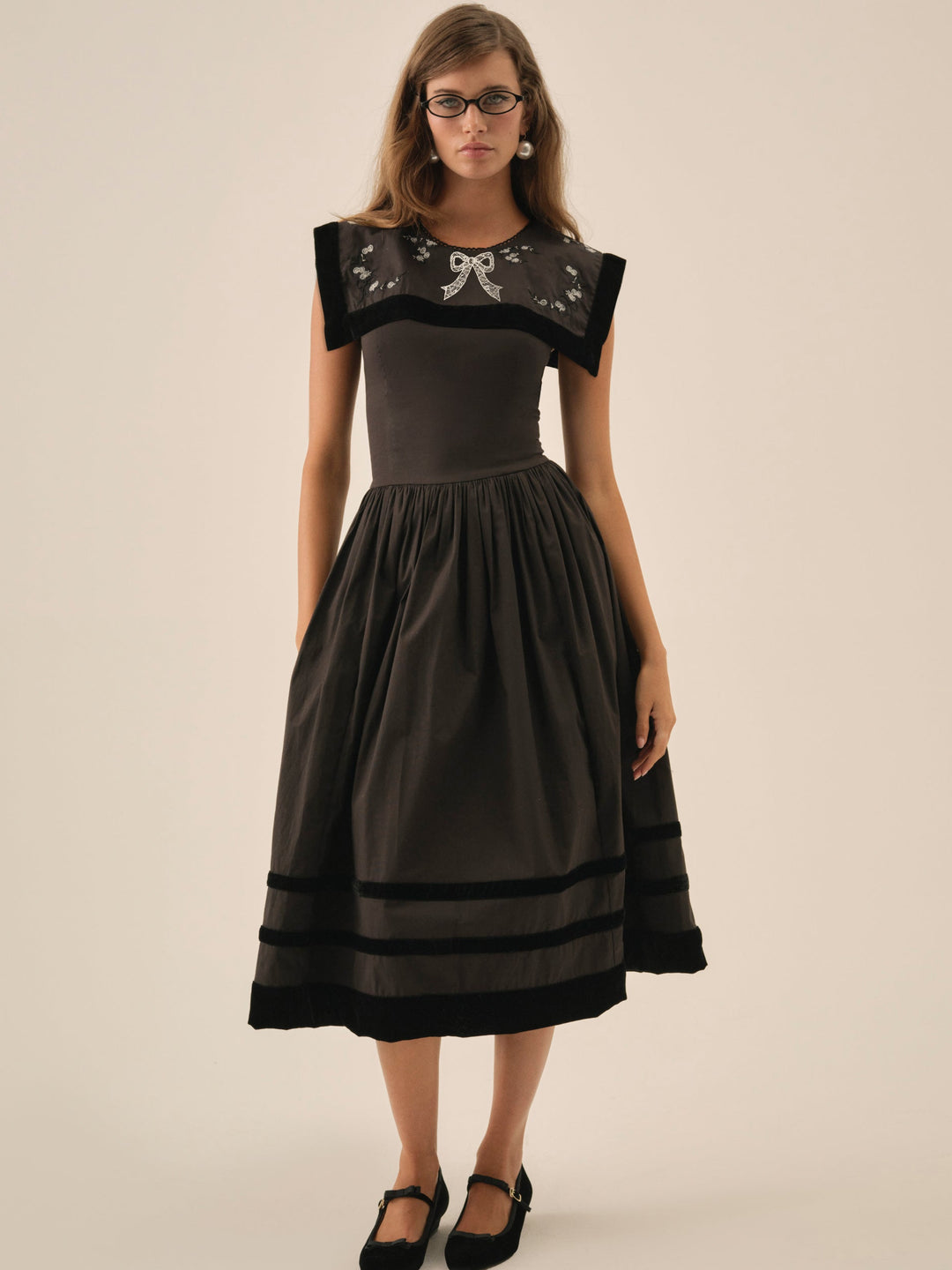 For Love and Lemons Train Station Poplin Midi Dress - Black