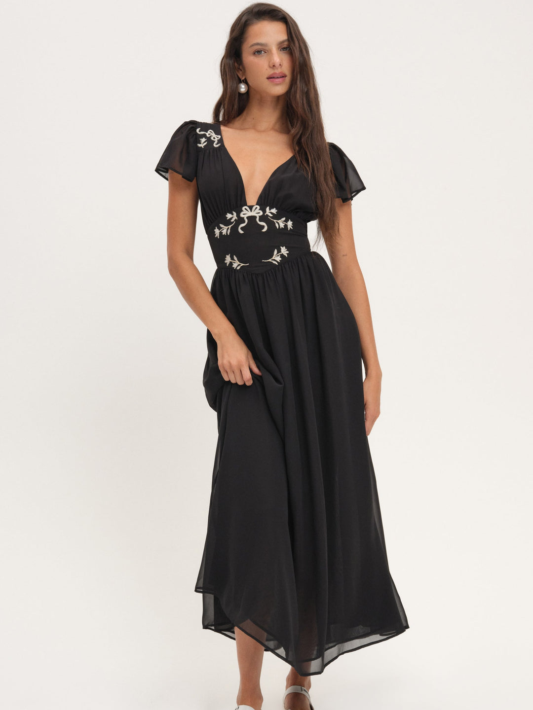 For Love and Lemons Emmie Chiffon Maxi Dress - Black