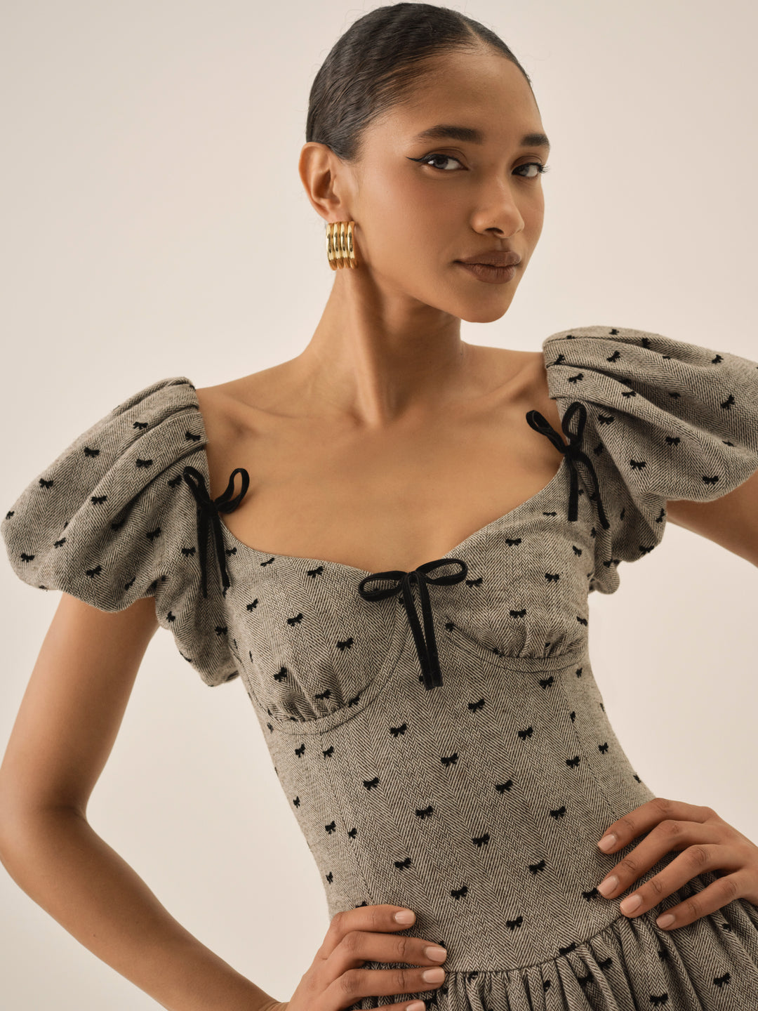 For Love and Lemons Twill Bow Mini Dress - Grey